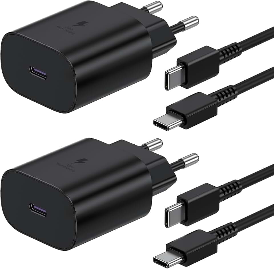 USB C Ladegerät, Schnellladegerät Samsung 25w mit 2M Kabel, Ladekabel USB C mit Netzteil,Typ C Schnellladegerät, Fast Charger für Samsung Galaxy S23/S22/S21/S20/10,Ultra, A53 5g,A52(Schwarz), 2Pack