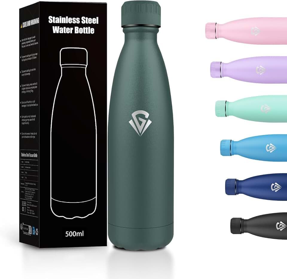 Isolierflasche 500ml, Thermo BPA-frei, Trinkflasche Auslaufsicher, Thermosflasche Auslaufsicher, Vakuum Doppelwandig, Wasserflasche für Schule, Outdoor, Fahrrad, Reisen, Büro, Sport