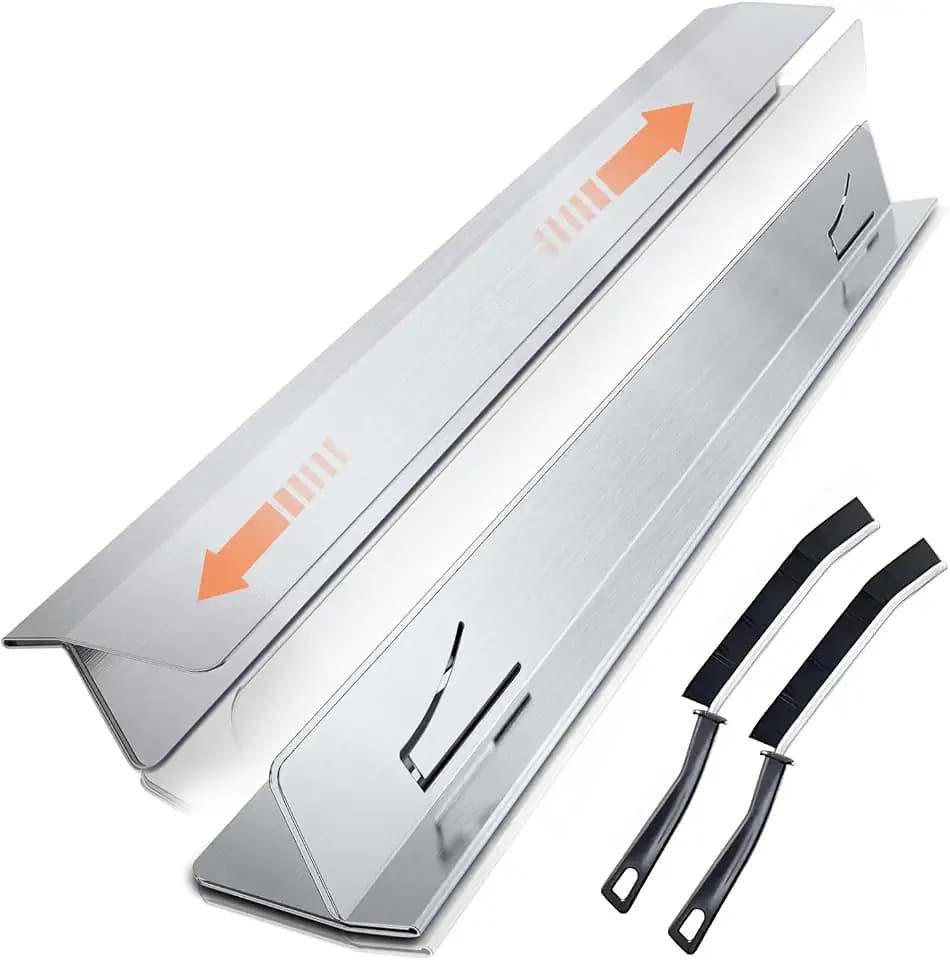 2025 Upgrade 2*Extendable Stove Gap Covers Stainless Steel +2*Gap Brushes,T Stove Counter Gap Cover,Oven Guards For Sides,Oven Gap Filler, Heat Resistant Stove Cover Guards Length 13.8" to 27.5",0.79"