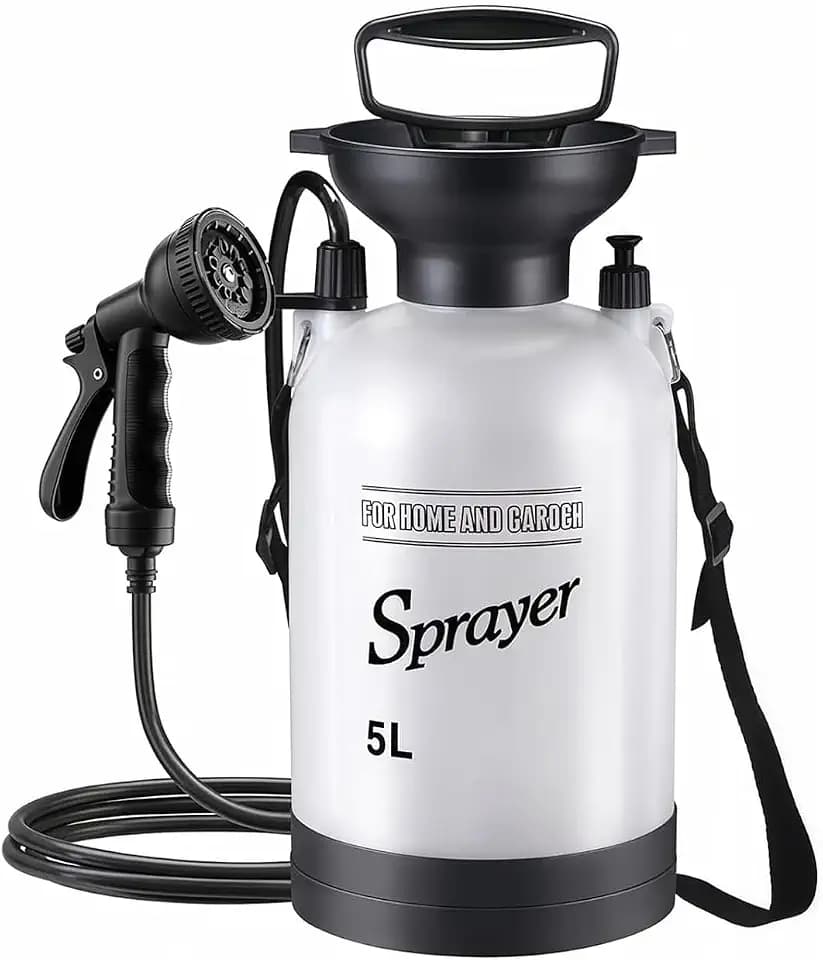 5L Hand Press Portable Shower, 10 Spray Modes with Removable Hose & Shower Head, No Electric Needed – Ideal for Camping Hiking Travel Beach Garden Pet Shower