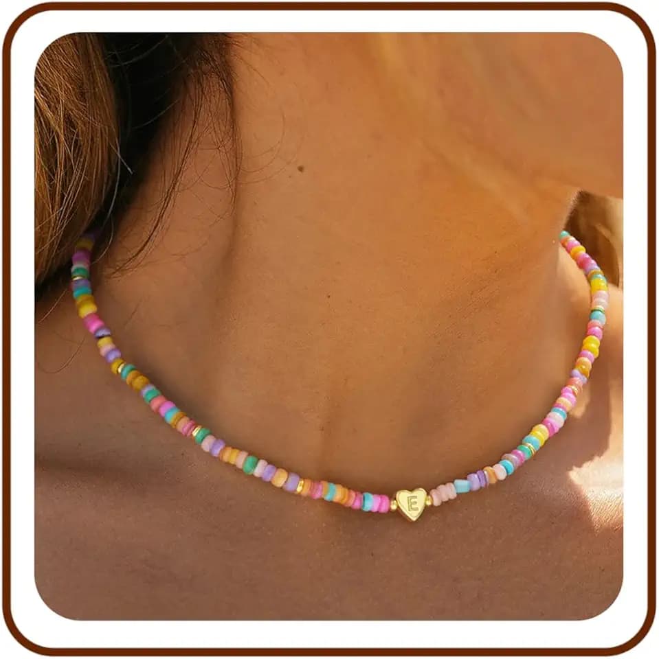 Personalized Initial Necklace for Her Colorful Beaded Choker