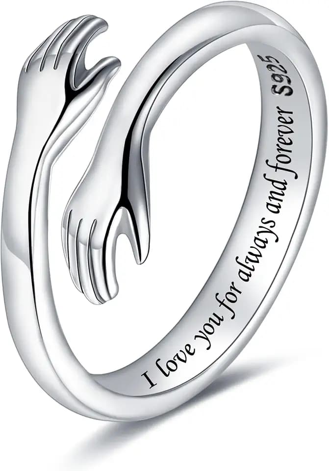 LOVECOM S925 Sterling Silver Hug Rings for Women Teen Girls Mother Daughter