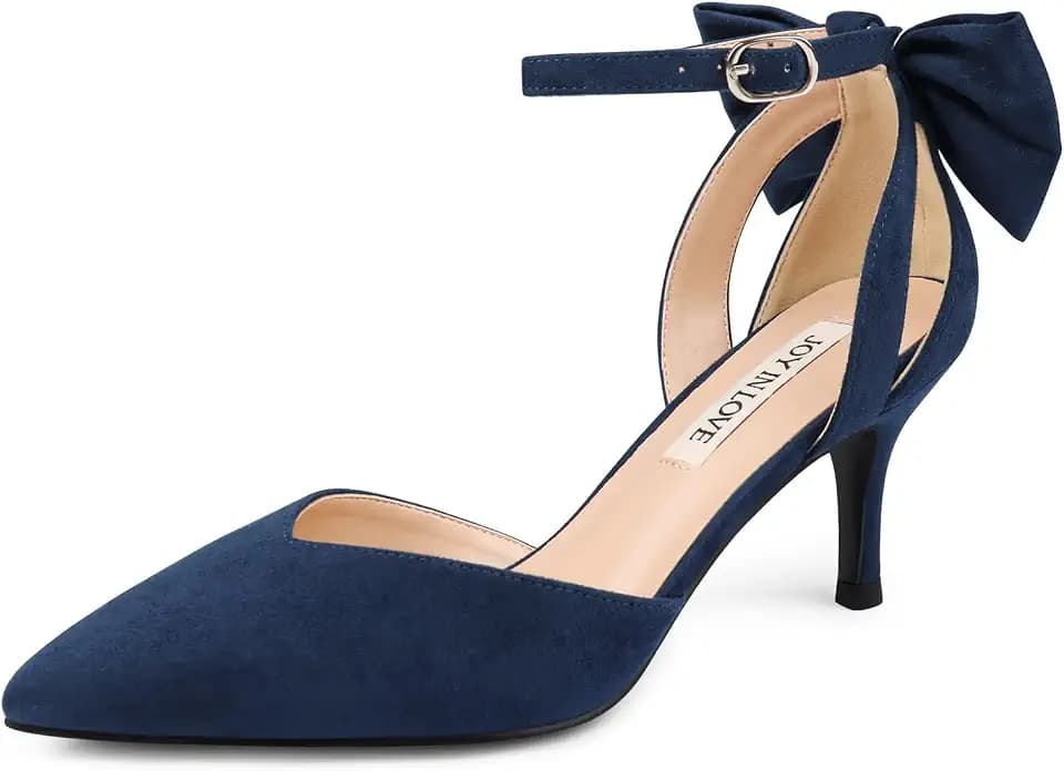 JOY IN LOVE Women's Bow Kitten Heels Closed Pointed Toe Pumps