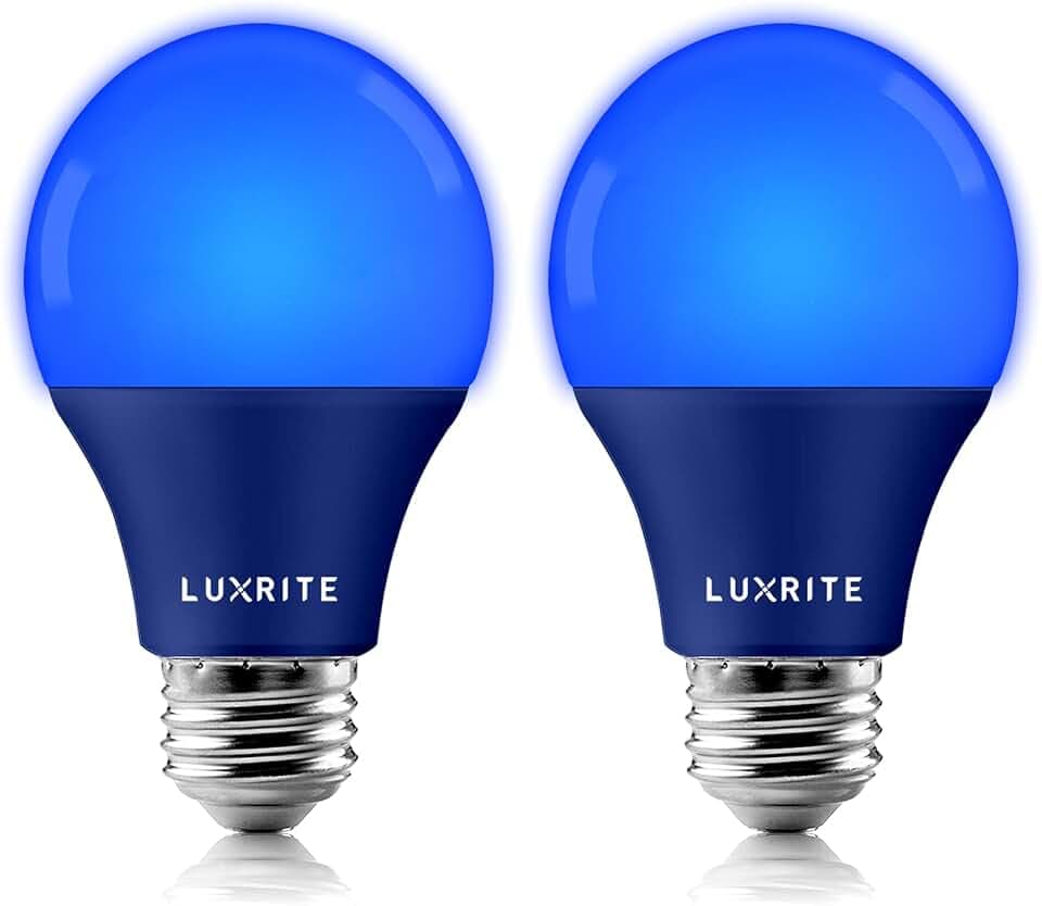 LUXRITE A19 LED Light Bulbs, 60W Equivalent, Non-Dimmable, Blue (2 Pack)