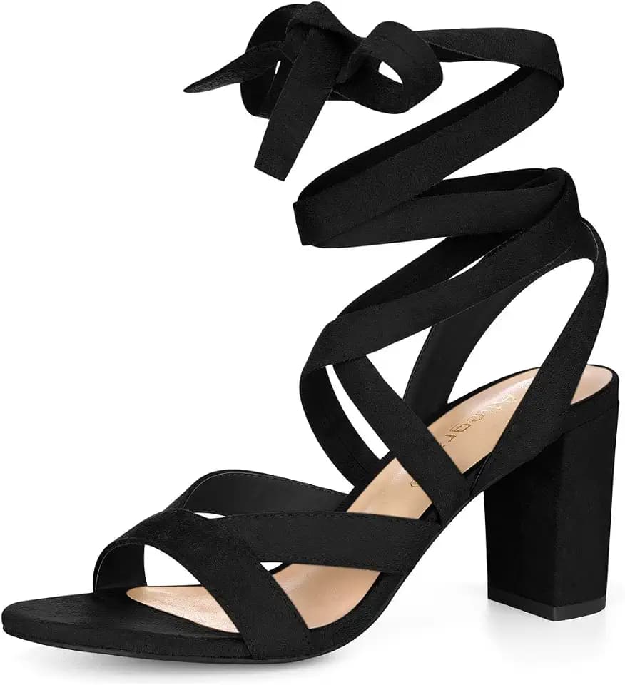 Allegra K Women Crisscross Chunky Heel Lace Up Strappy Slingback Sandals