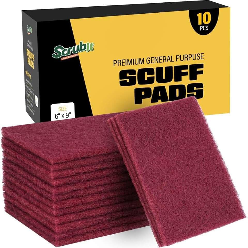 SCRUBIT 6 x 9 in. General Purpose Scuff Pads, Paint Primer Prep Adhesion Scratch Pads, Car & Woodworking Pads for Scuffing, Scouring & Sanding - Maroon (10)