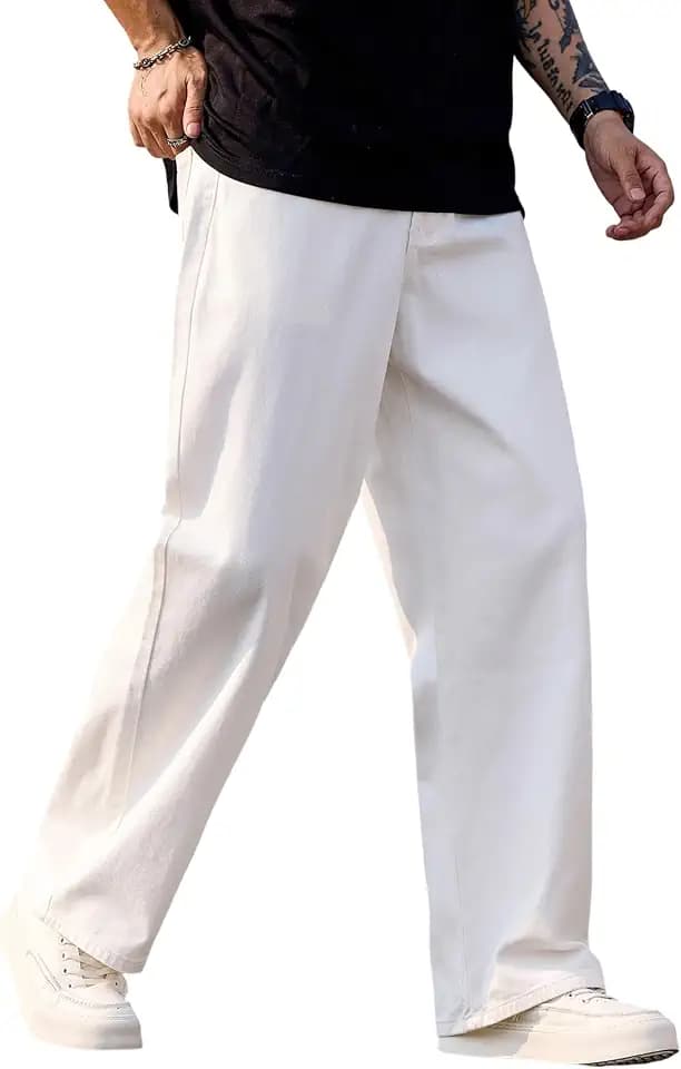 DFGIGT Mens Baggy Jeans Wide Leg Denim Pants Y2k Loose Fit Streetwear