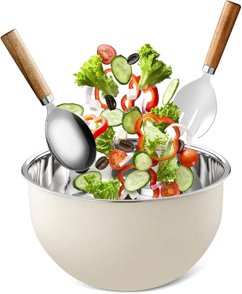 Salatschüssel und Servier-Set Edelstahl, Salat-Rührschüssel, 26 cm