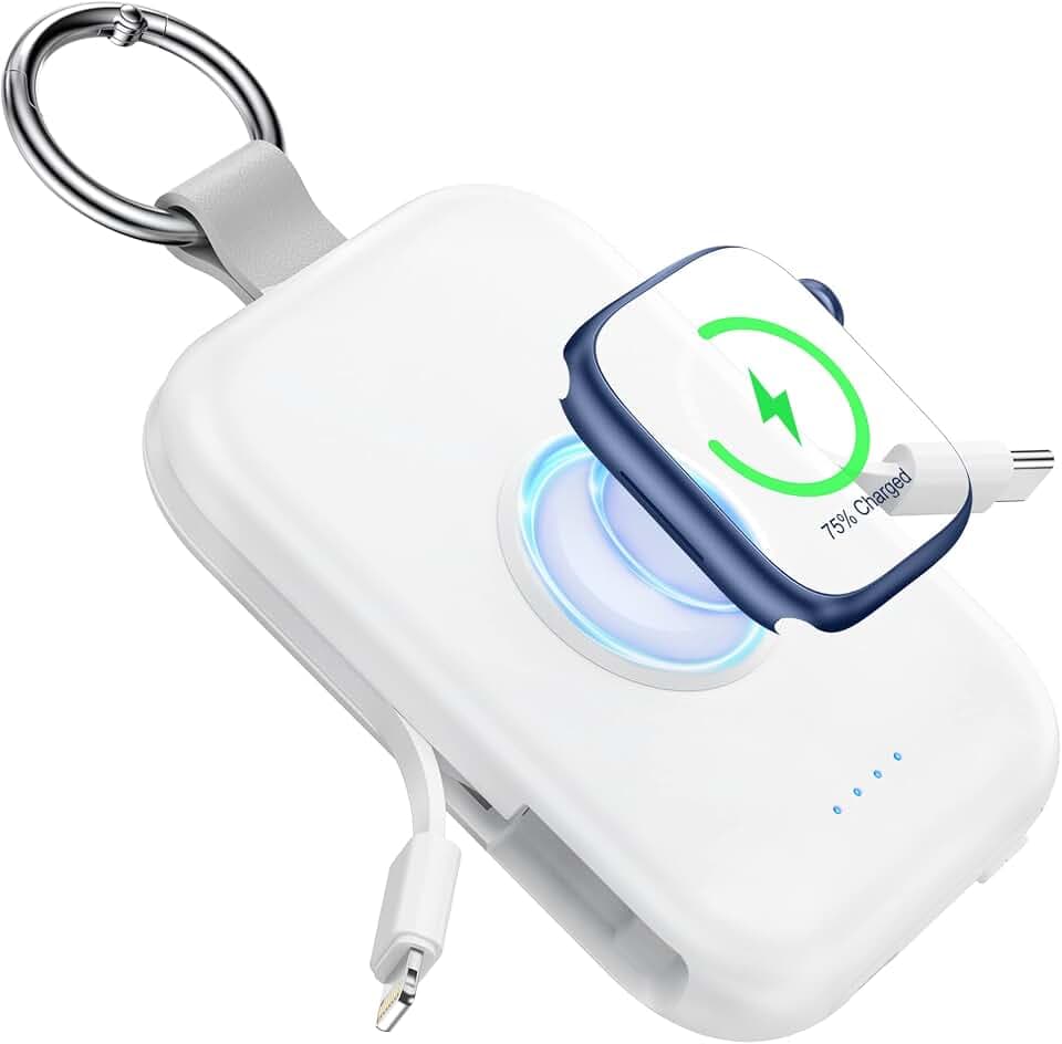RORRY CharmGo Powerbank 5000mAh, Power Bank mit Integriertem USB C Kabel