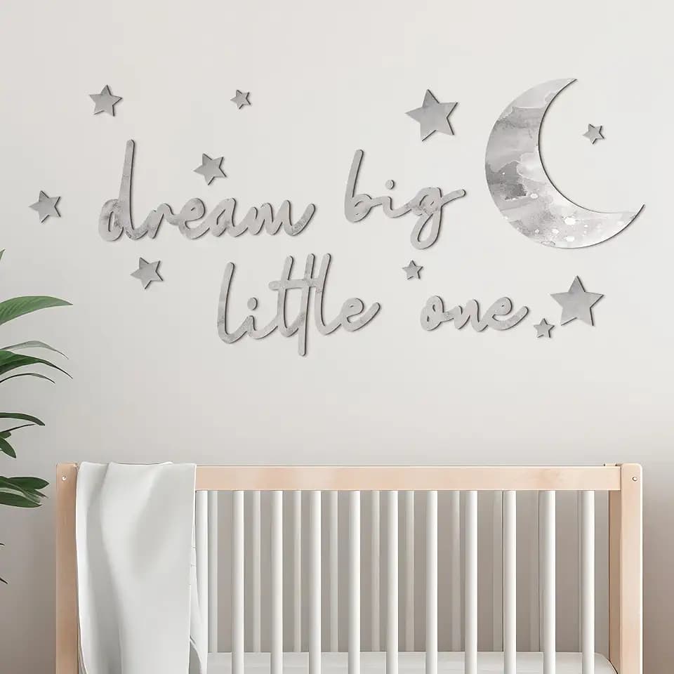 Briwooody 15 Pcs Dream Big Little One Moon Stars Nursery Decor,Gray