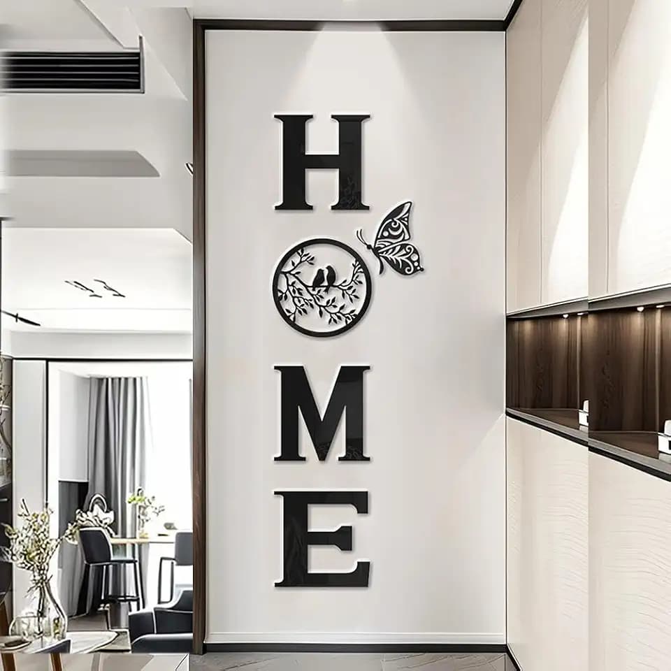 CrazyDeal Home Signs Decor Aesthetic Bird Wall Art Letter Wall decor for Living Room Bedroom Kitchen Farmhouse Wall Hanging Modern Decorations Large (Black Acrylic,49.2 X 15.7 Inch)