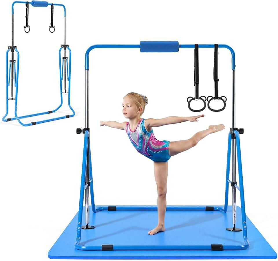VEVOR Gymnastic Bars for Kids, 140 lbs Capacity Folding Training Kip Bar, Adjustable Height Gymnastic Horizontal Bar for Home, Training Equipment for Indoor Outdoor, Easy to Assemble