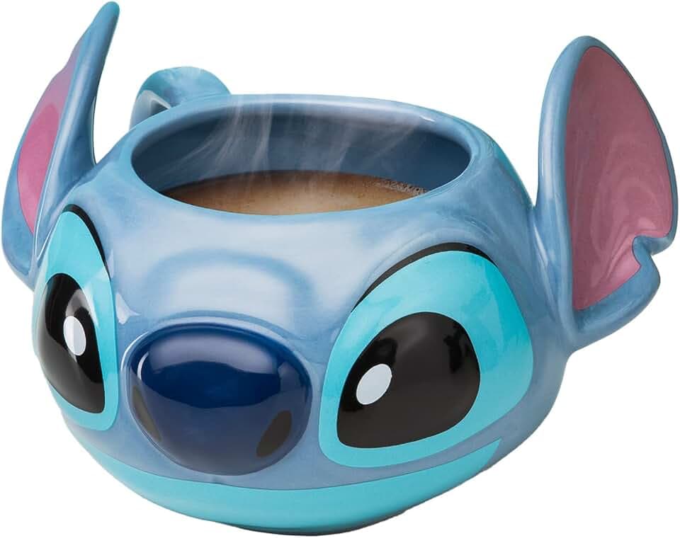 Stitch Tassenform - Offiziell lizenziertes Disney-Merchandise, handbemalte Lilo & Stitch Keramiktasse, 450 ml (15 oz), Schwarz