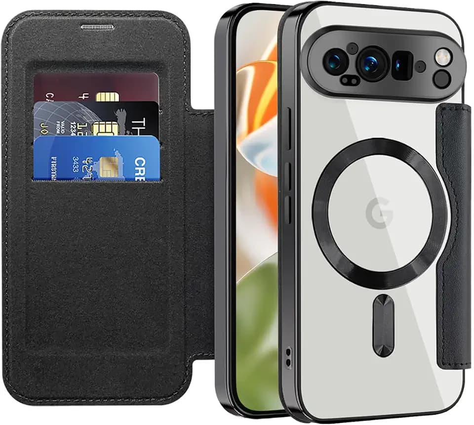 LEMAXELERS for Google Pixel 9 Pro Case with Card Holder, Black WD