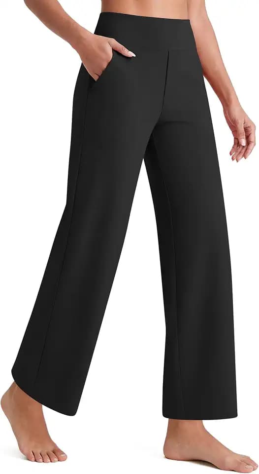 G4Free Yogahose Damen Weites Bein 7/8 Hose mit Taschen Hohe Taille Casual Lounge Stretch Hose Bürohose Freizeithose-65/70/75 cm