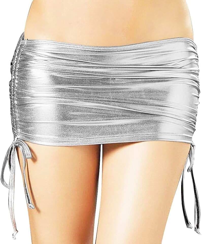 Damen Metallic Glänzend PVC Leder Plissee Clubwear Party Bleistift Mini Röcke