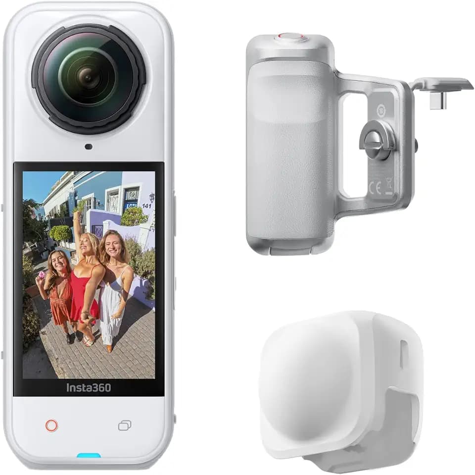 Insta360 X5 Photography Grip Bundle Satin White - Waterproof 8K 360 Camera, Leading Low Light, Invisible Selfie Stick Effect, Rugged and Replaceable Lens, 3-Hour Battery, Built-in Wind Guard