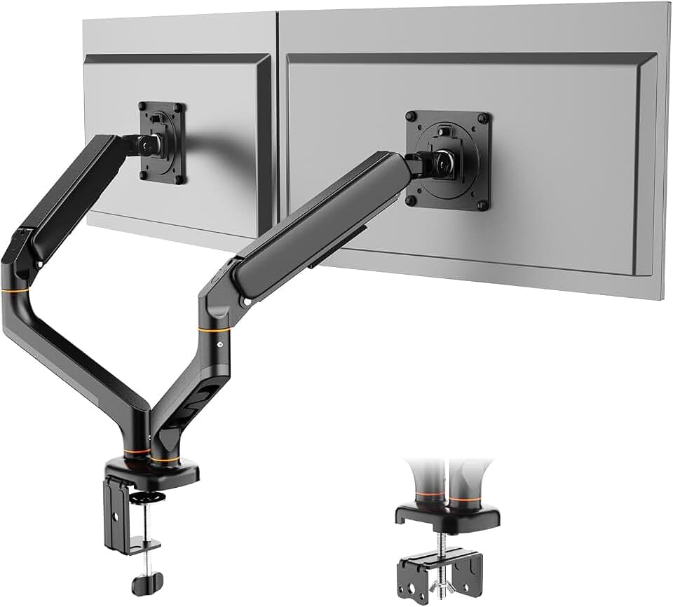 Ibergrif Dual Monitor Halterung für 13-27 Zoll Bildschirme, Höhenverstellbare Gasdruckfeder Monitorhalterung für 2 Monitore, Neigbar, Schwenkbar, Drehbar mit Kabelführung, VESA 75/100mm, MA001-2