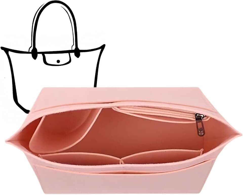 Premium Taschen Organizer für Longchamp, Taschenorganizer L aus Filz(RosaL)