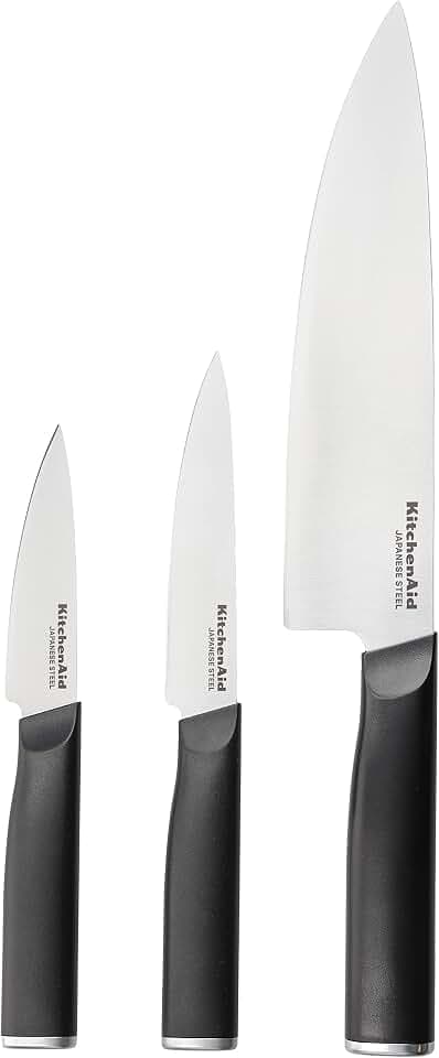 KitchenAid 3er Set japanische Messer mit Klingenschutzhülle, scharfe Küchenmesser aus Hartstahl