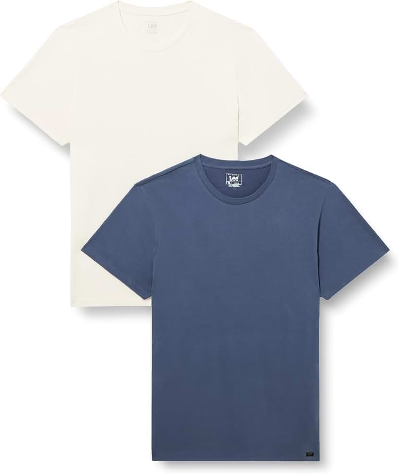 LEE - T Shirt Herren - Slim Fit - Twin Pack Crew - Academy Blue Natural