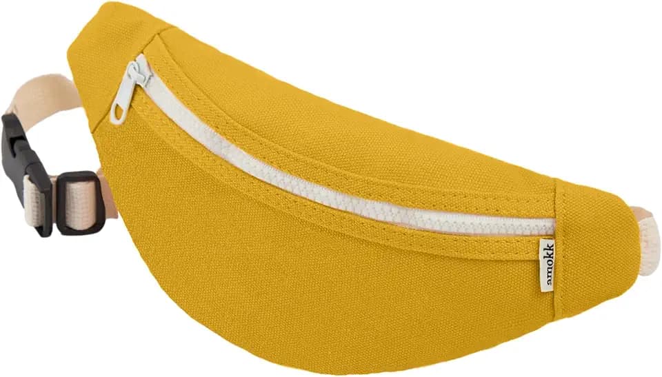 amokk Canvas Fanny Pack for Kids Crossbody Waist Bag for Unisex Toddler Boys Girls (Yellow)