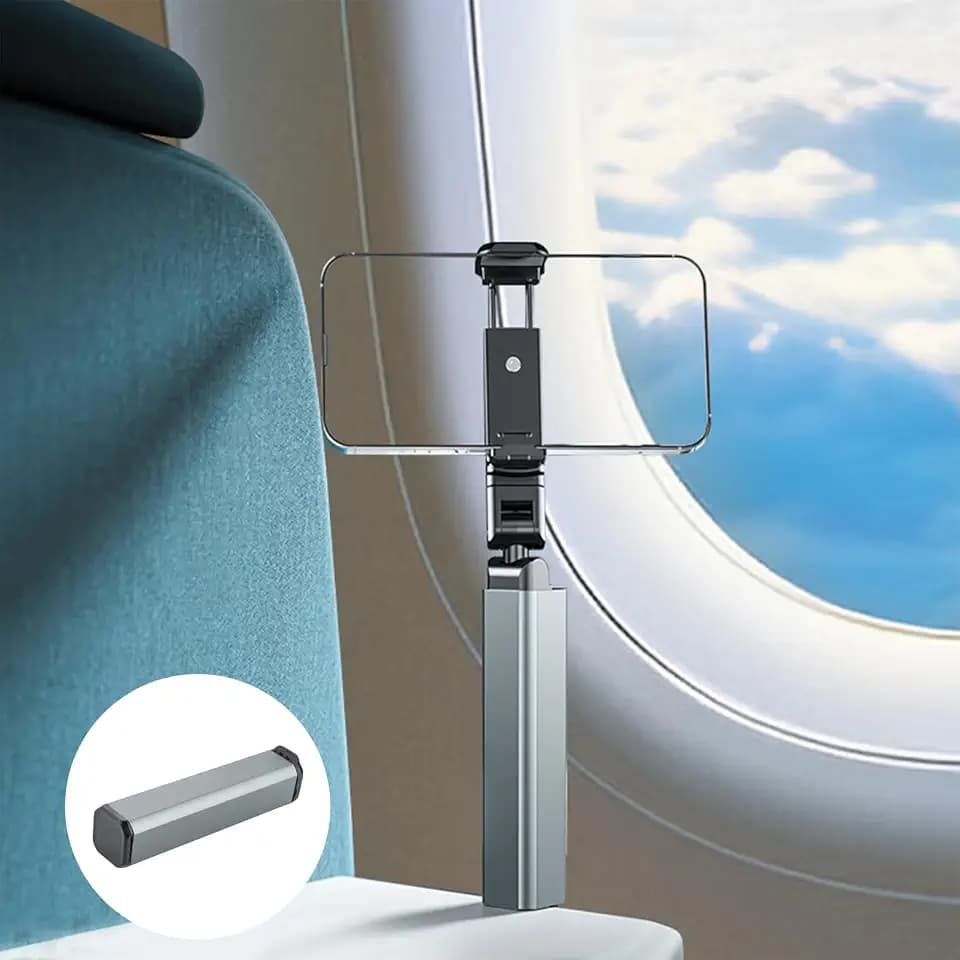 AiQInu Handyhalterung Verstellbare 360 Degree, Faltbarer Handy Halterung Flugzeug, Smartphone Halterung Kompatibel mit i'Phone, Handyhalter für Flugzeug, Küche, Büro (Schwarz)