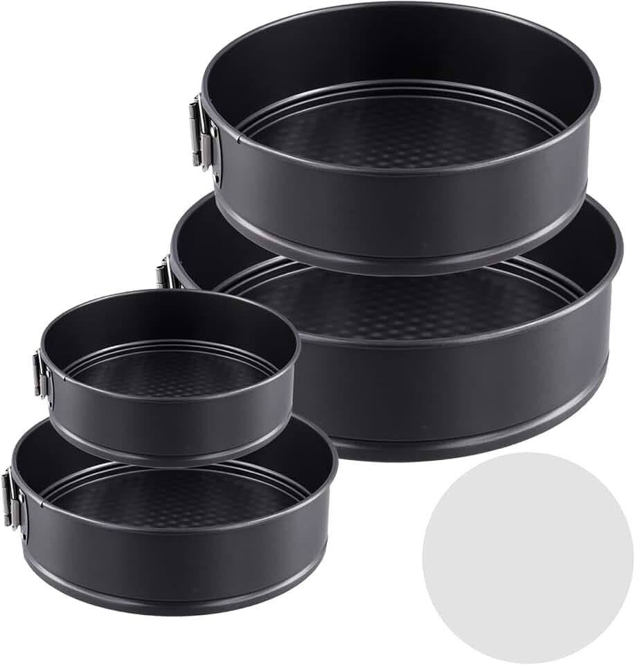 Springform Set, 12/18/22/26cm 4 Teilig Runde Kuchenformen mit 100 Stück Backpapier, Antihaftbeschichtet Backformen aus Kohlenstoffstahl