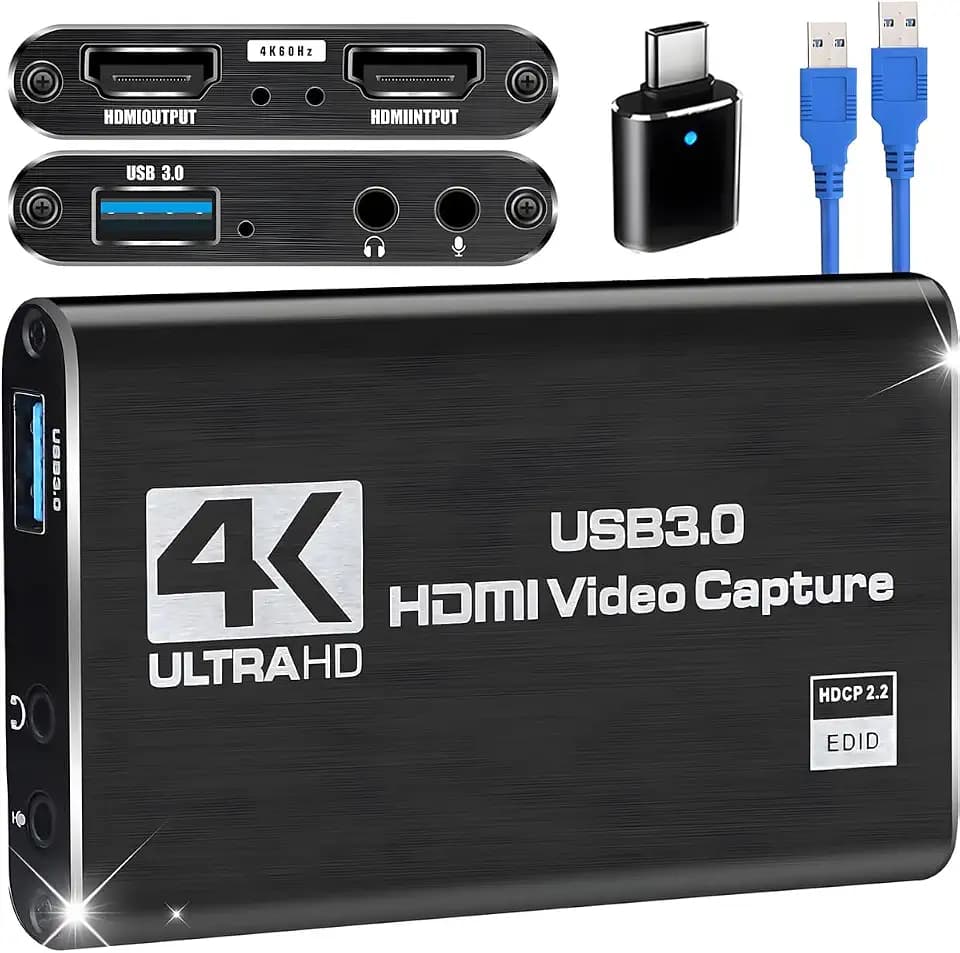 HDMI Video Capture Card für TV-Karte HDMI-Eingang, 4K Externe Capture Card für Streaming mit USB 3.0 und 2K 30FPS Game Capture for Nintendo Switch/PS5/Xbox/PS4/Steam Deck