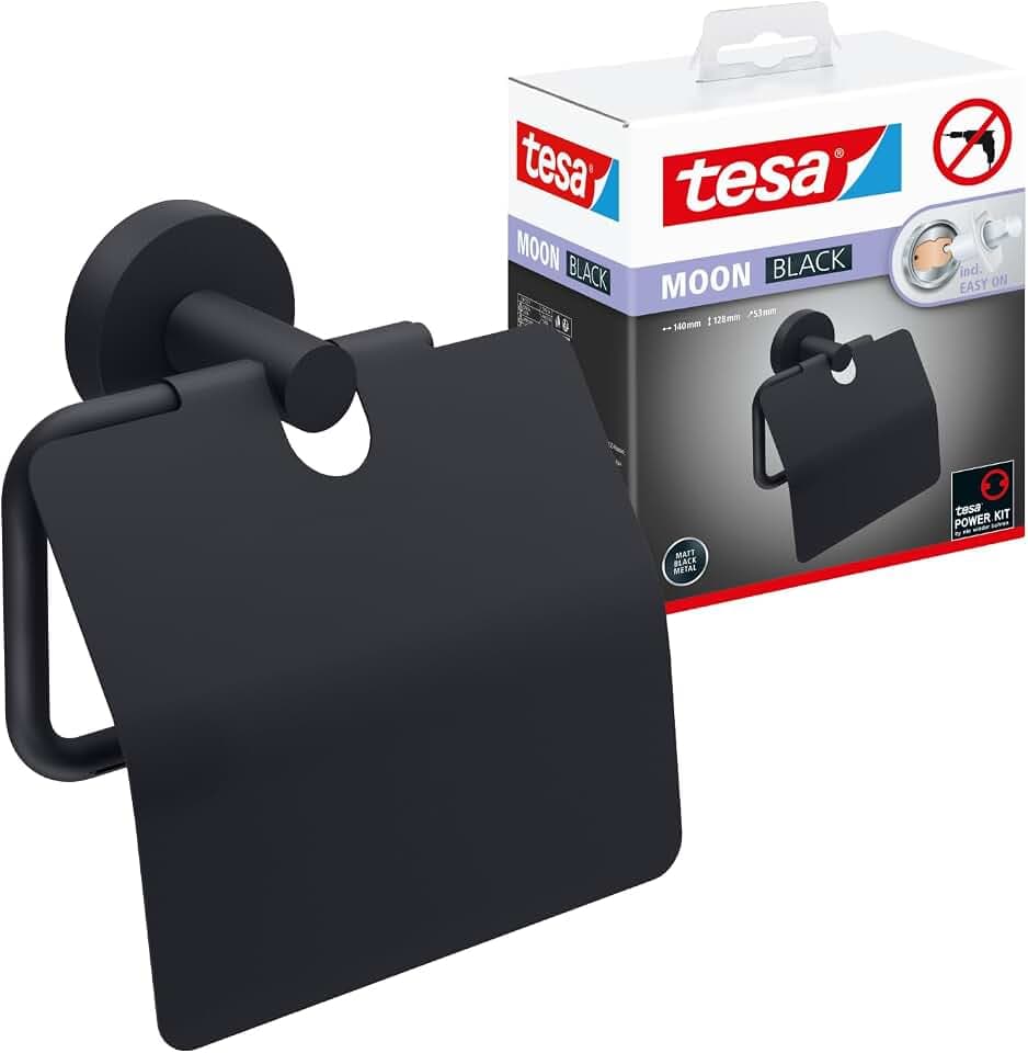 tesa Moon Black Toilettenpapierhalter mit Deckel - 140 mm x 53 mm x 128 mm