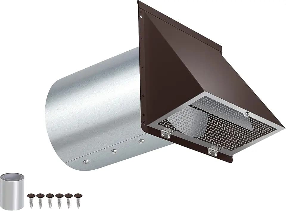 6 Inch Hooded Wall Vent with Screen and Damper,6 Inch Exhaust Vent Cover Cap for Outdoor Kitchen Range Hood Dryer Ventilation,Outside Wall Mount Extractor for House Air Exhaust, Galvanized Steel,Brown