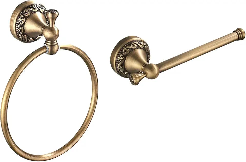 Leyden Brass Toilet Paper Holder,Antique Towel Ring Retro Hand Towel Holder Tissue Roll Paper Hanger Bathroom Accessories Wall Mounted Vintage 2 Pieces