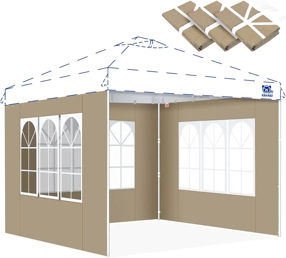 FANPAT Church Sidewalls for 10x10 Pop Up Canopy, Khaik(3Pcs Sidewalls Only)