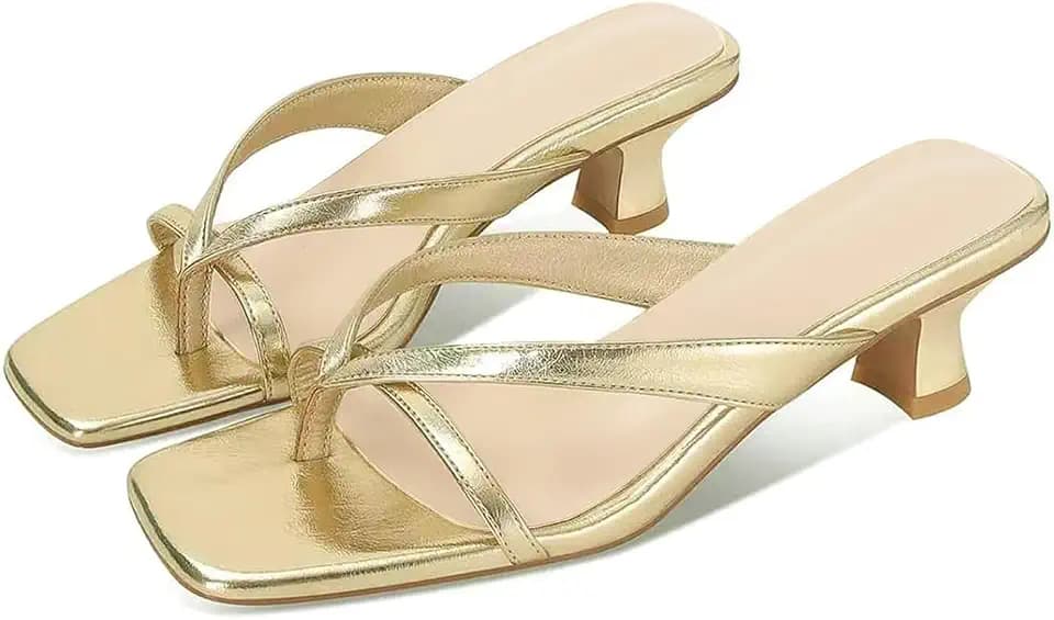 MICIFA Kitten Heel Sandals for Women Low Heels Flip Flop Fashion Strappy Mule Heels Rounded Open Toe Casual Slides Heeled Thong Sandals Women