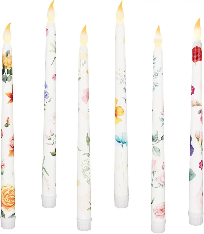 6stk LED-Stabkerzen mit Blumenmotiv, 27,6cm Batteriebetrieben Flammenlos mit Blumenmuster für Zuhause Hochzeiten Partys und Frühlingsdekorationen