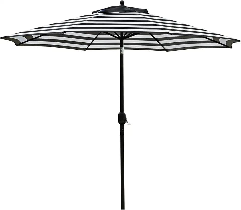 Sunnyglade 9' Patio Umbrella Black and White Outdoor Table Umbrella 8 Ribs