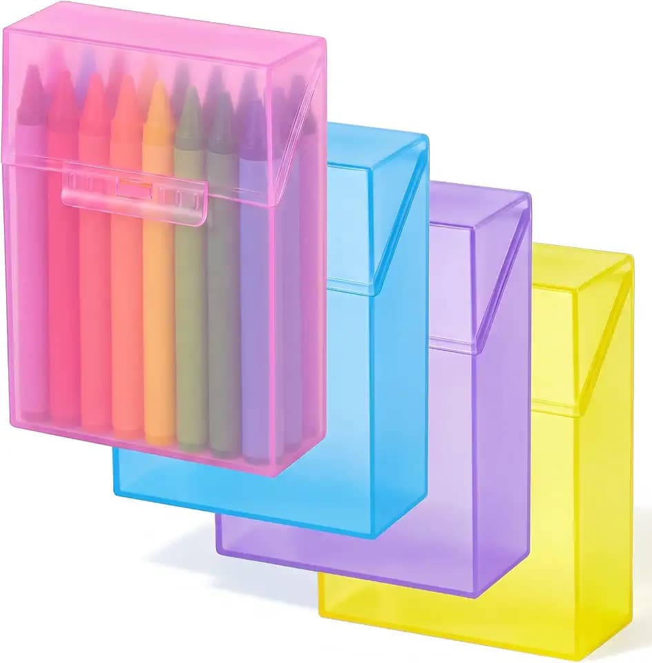 Clabby 4 Pcs Clear Plastic Crayon Boxes Hold 24 Count, Pastel