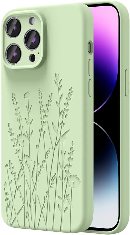 OAOA Engraved for iPhone 14 Pro Case, Light Cyan Flower