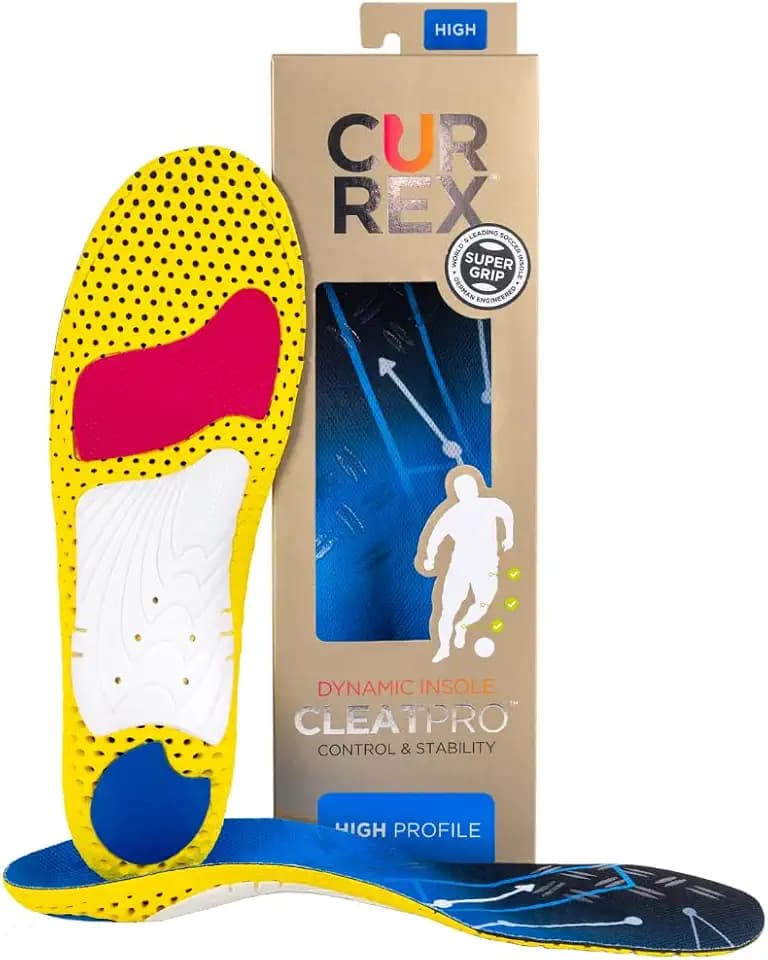 CURREX CLEATPRO - Thin, Arch Support Insoles, Comfort, Cushion & Stability in Cleats, Soccer, Football, Baseball, Softball, Super Grip for Control, Shock Absorbing Inserts, Men & Women (High Arch, M)