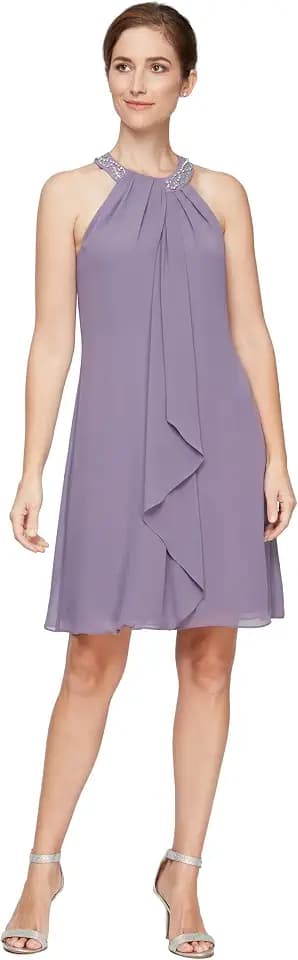 S.L. Fashions Womens Jewel Halter Sheath Dress (Petite and Regular)