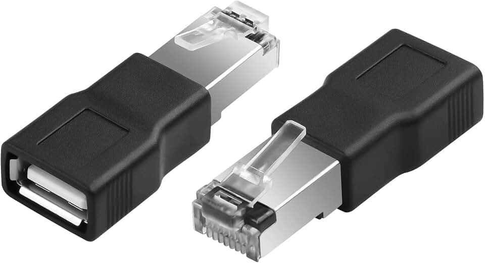GINTOOYUN 2-Pcs USB auf RJ45 Ethernet Adapter Schwarz USB2.0 Buchse auf RJ45 8P4C männliche Umwandlung Adapter für Kamera, ADSL Modem, Router, Laptops, Desktop Computer, etc
