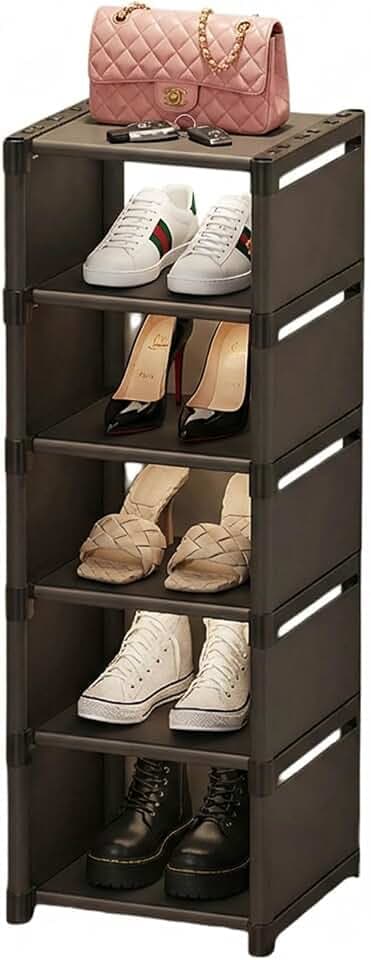 Schuhregal Schuhhalter 6 Ebenen, Platzsparend Schuhständer, Schuh Regal Stapelbar, Schuhschrank Schuhaufbewahrung Shoe Rack, Schwarz - Schuhablage für Flur, Eingangsbereich, Kleine Wohnungen