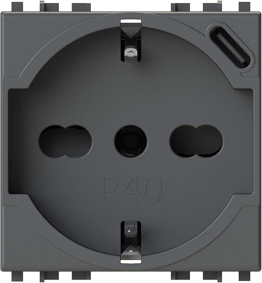 4Box, P40 USB 3.0 Schuko Steckdose mit USB-C, kompatibel mit Vimar Arké, grau