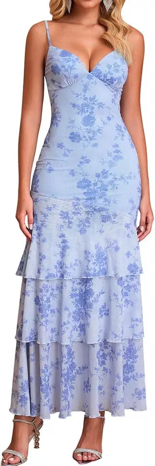 Auraxe 2026 Floral Wedding Guest Dresses for Women Ruffle Tiered Long Dress