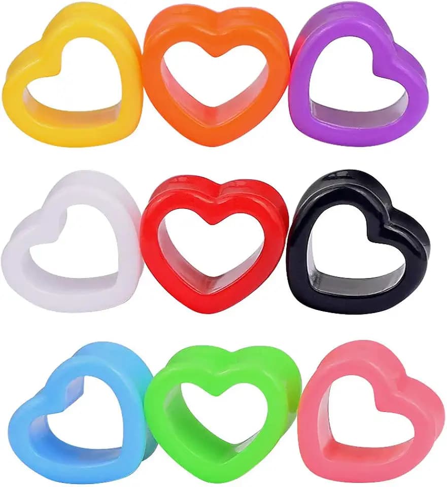 Qmcandy 6pcs/18pcs Heart Shape Acrylic Ear Tunnels Plugs Set Mix Color Stretcher Expander Piercing Tunnels Gauge 6G-7/8 inch