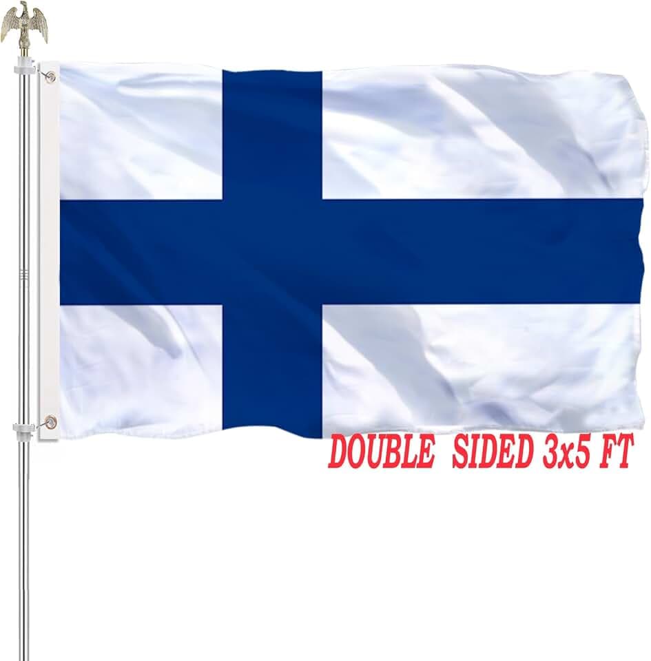 tnpun 3x5 Finnish Flag Double Sided Vivid Color Country Flag Heavy Duty 210D Nylon Cloth with 2 Brass Grommets 4 Rows of Stitches