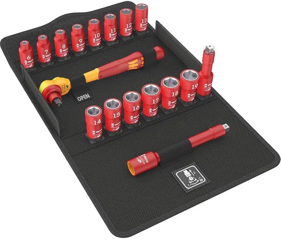 Wera 05004970001 8100 SB VDE 1 Zyklop Knarrensatz, Isoliert, Umschalthebel, 17-teilig, 3/8 Zoll