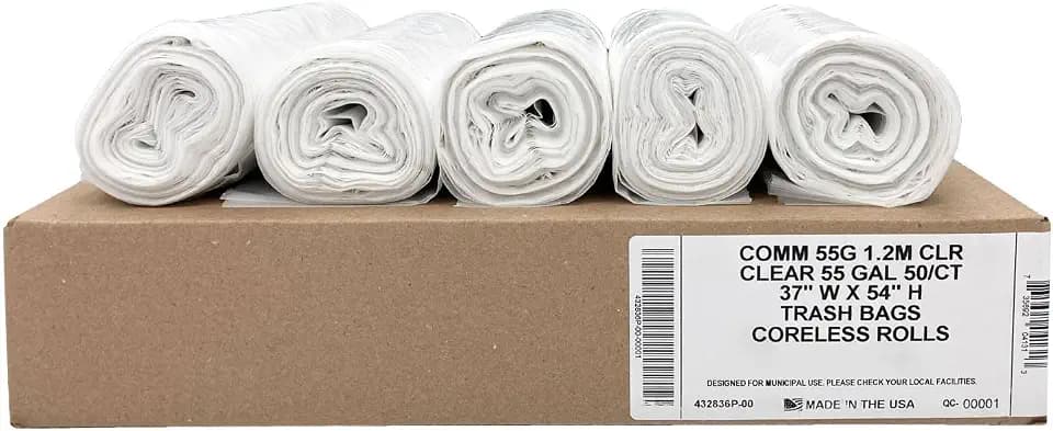 Ultrasac 55 Gal Clear Trash Bags, 1.5 Mil (EQ.) (50 Pack)