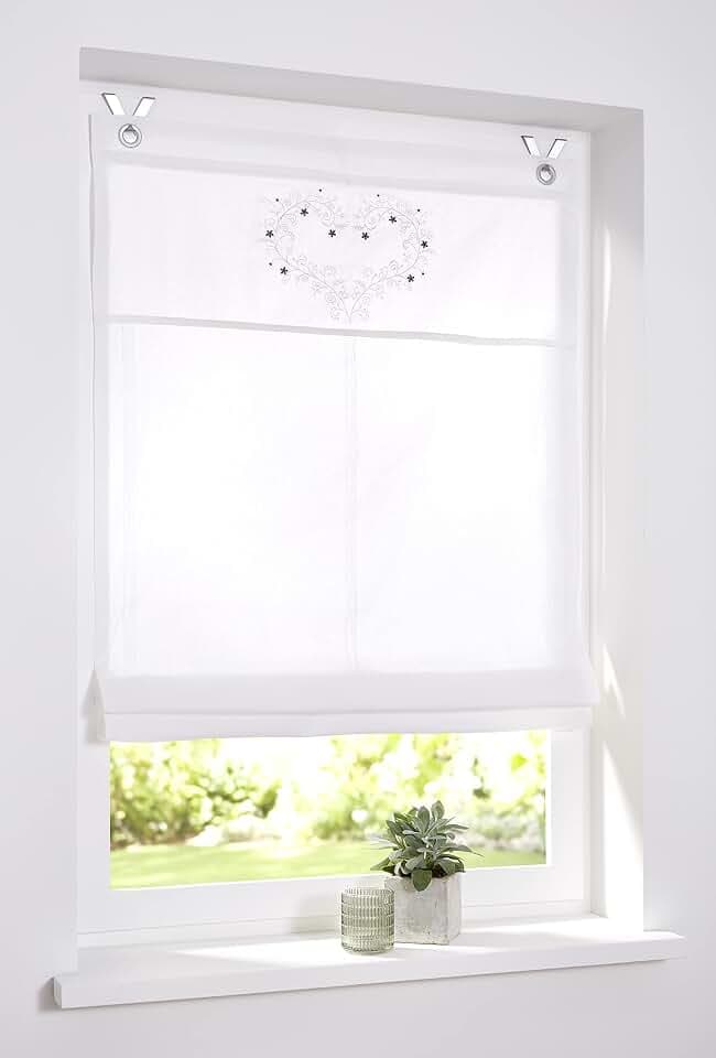 Raffrollo Ösenrollo Svea Weiss Landhaus Herz romantisch 45 x 140 cm