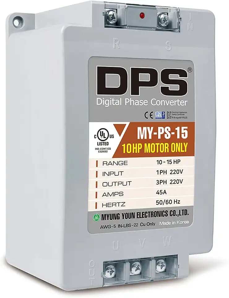 DPS 15HP MY-PS-15 Used for 10HP(7.5kW) 30A Motor, Single to 3 Phase Converter, 1 Must Be Used for 1 Motor Only, Input/Output 200-240V, UL Listed